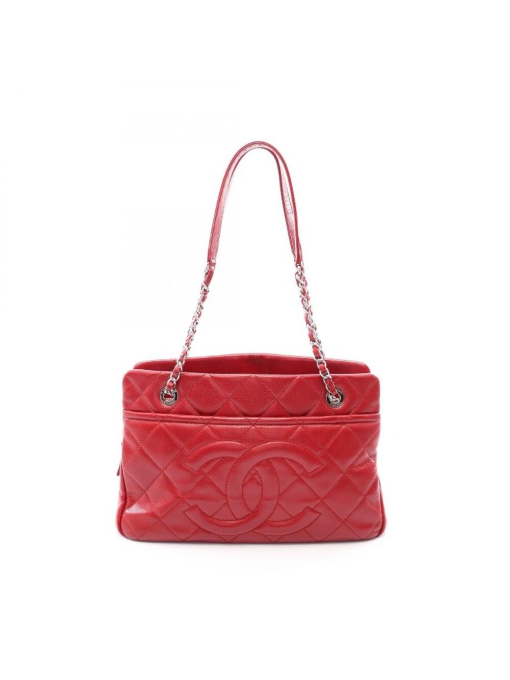 Chanel Tote Bag Quilted Red Caviar Leather CC Logo Chain
